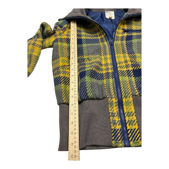 Tulle Jacket Womens XL Yellow Plaid Zip Up Gray Ribbed Trim Fold Collar Gorpcore - Picture 4 of 10